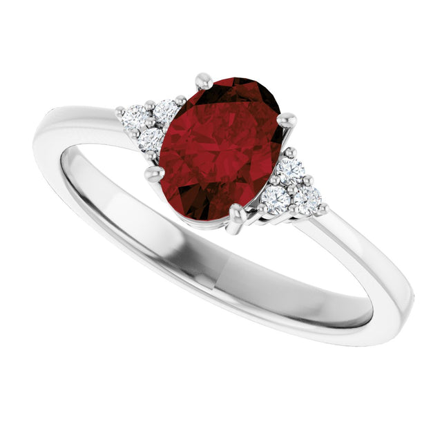 10K Gold Oval Natural Mozambique Garnet & Lab-Grown Diamond Accented Ring – 6x4mm - White Gold - view 5