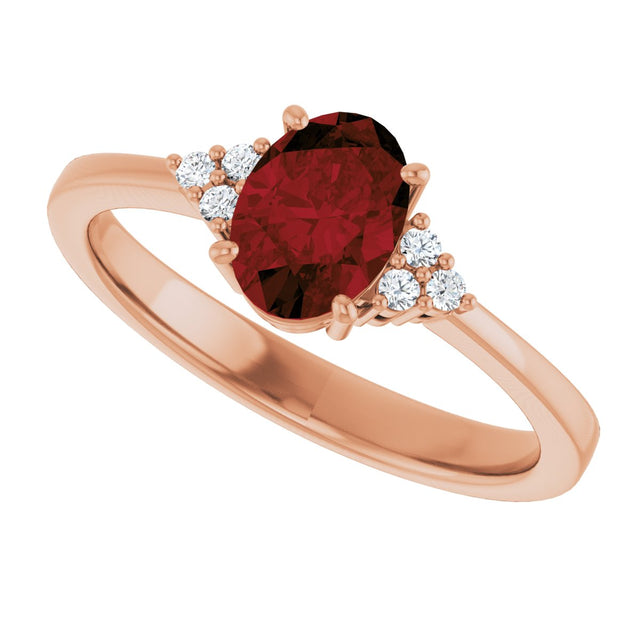 14K Gold Oval Natural Mozambique Garnet & Lab-Grown Diamond Accented Ring – 6x4mm - Rose Gold - view 5