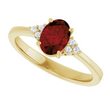 10K Gold Oval Natural Mozambique Garnet & Lab-Grown Diamond Accented Ring – 6x4mm - Yellow Gold - view 5