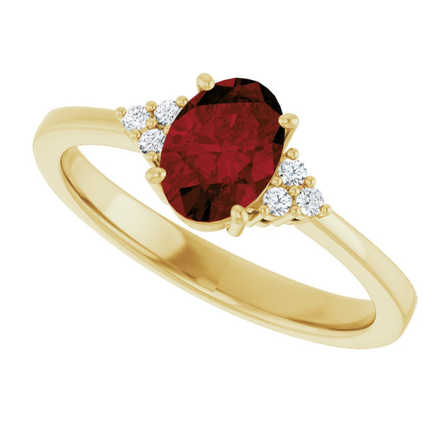 10K Gold Oval Natural Mozambique Garnet & Lab-Grown Diamond Accented Ring – 6x4mm - Yellow Gold - view 5