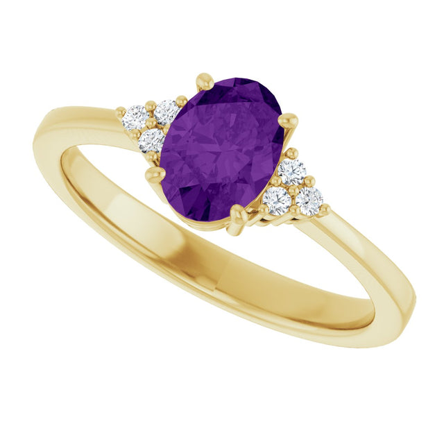 10K Gold Oval Natural Amethyst & Lab-Grown Diamond Accented Ring – 6x4mm - Yellow Gold - view 5