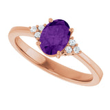 14K Gold Oval Natural Amethyst & Lab-Grown Diamond Accented Ring – 6x4mm - Rose Gold - view 5