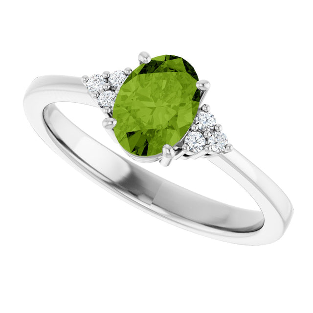 10K Gold Oval Natural Peridot & Lab-Grown Diamond Accented Ring – 6x4mm - White Gold - view 5