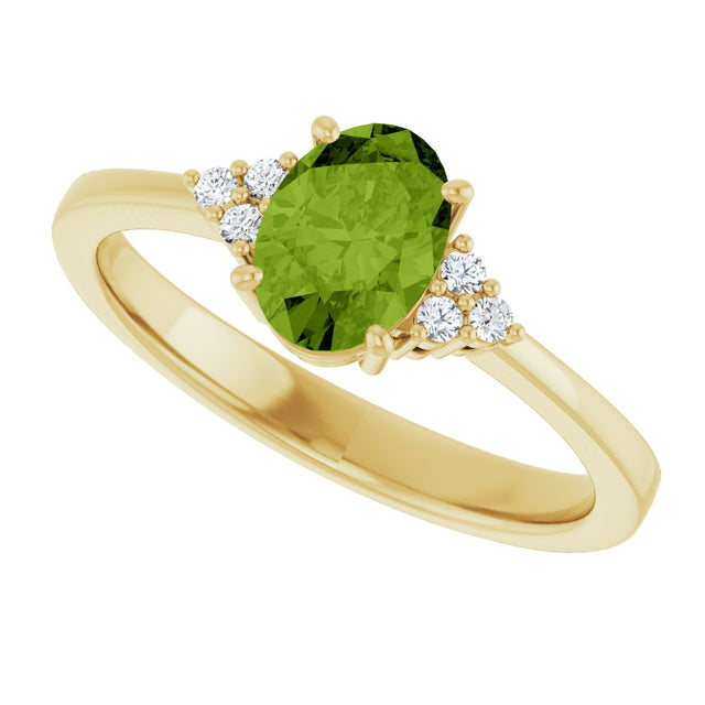 10K Gold Oval Natural Peridot & Lab-Grown Diamond Accented Ring – 6x4mm - Yellow Gold - view 5