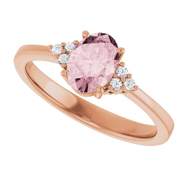 14K Gold Oval Natural Pink Morganite & Natural Diamond Accented Ring – 7mm Stones - view 5