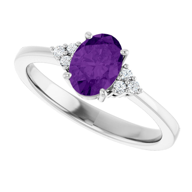 10K Gold Oval Natural Amethyst & Lab-Grown Diamond Accented Ring – 6x4mm - White Gold - view 5