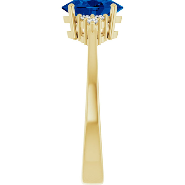 10K Gold Oval Lab-Grown Blue Sapphire & Lab-Grown Diamond Accented Ring – 6x4mm - Yellow Gold - view 4
