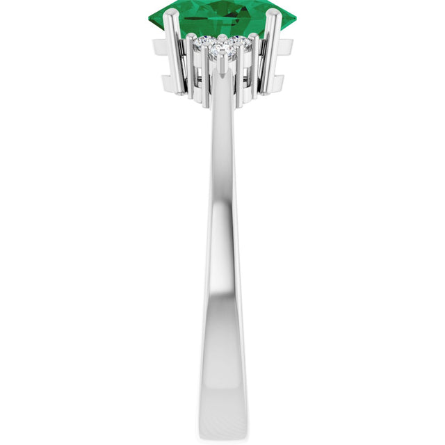 10K Gold Oval Lab-Grown Emerald & Lab-Grown Diamond Accented Ring – 6x4mm - White Gold - view 4
