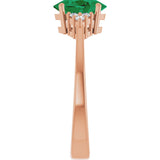 14K Gold Oval Lab-Grown Emerald & Lab-Grown Diamond Accented Ring – 6-8mm Stones - Rose Gold - view 4