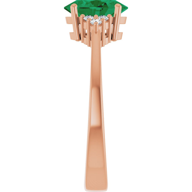 14K Gold Oval Lab-Grown Emerald & Lab-Grown Diamond Accented Ring – 6-8mm Stones - Rose Gold - view 4