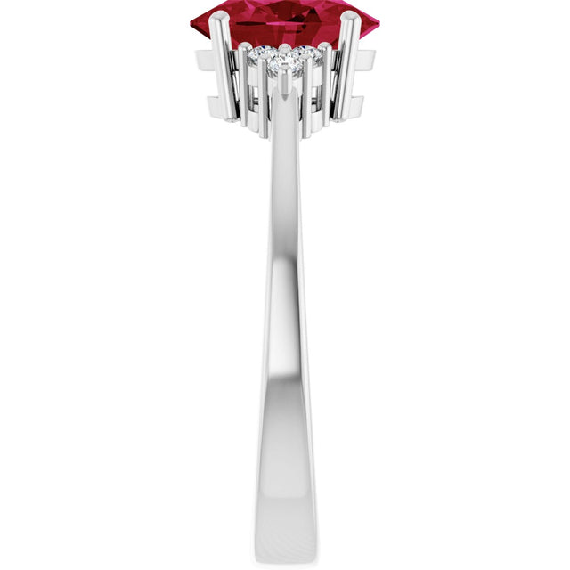 10K Gold Oval Lab-Grown Ruby & Lab-Grown Diamond Accented Ring – 6x4mm - White Gold - view 4