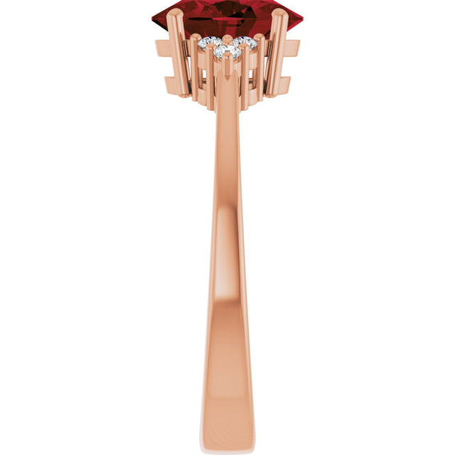 14K Gold Oval Natural Mozambique Garnet & Lab-Grown Diamond Accented Ring – 6x4mm - Rose Gold - view 4