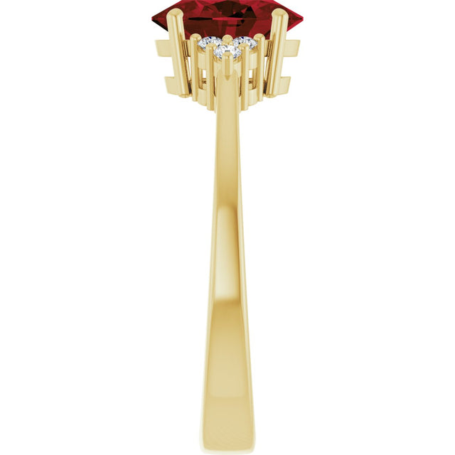 10K Gold Oval Natural Mozambique Garnet & Lab-Grown Diamond Accented Ring – 6x4mm - Yellow Gold - view 4