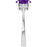 10K Gold Oval Natural Amethyst & Lab-Grown Diamond Accented Ring – 6x4mm - White Gold - view 4