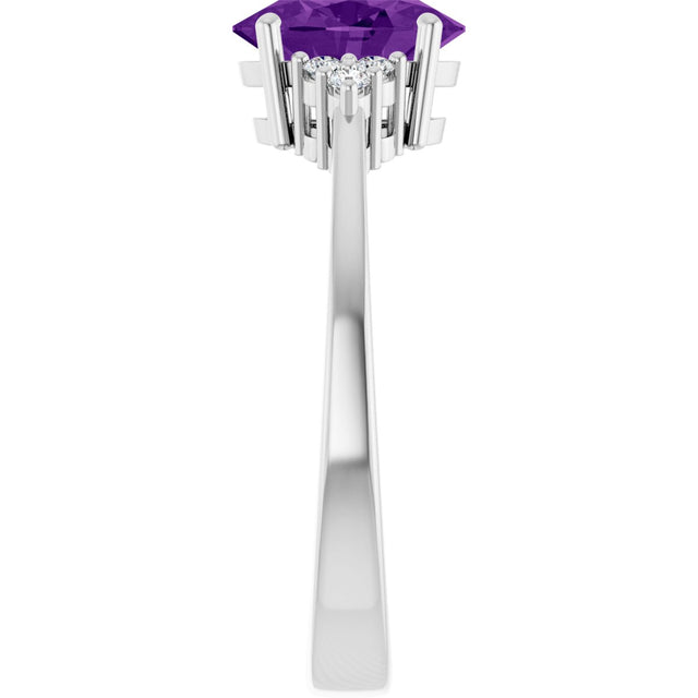 10K Gold Oval Natural Amethyst & Lab-Grown Diamond Accented Ring – 6x4mm - White Gold - view 4