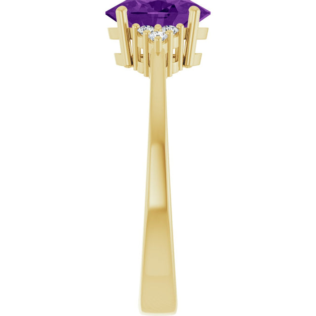 10K Gold Oval Natural Amethyst & Lab-Grown Diamond Accented Ring – 6x4mm - Yellow Gold - view 4