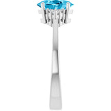 10K Gold Emerald Natural Aquqmarine and Lab-Grown Diamond Accented Ring - White Gold - view 4