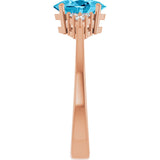 14K Gold Emerald Natural Aquqmarine and Lab-Grown Diamond Accented Ring - Rose Gold - view 4