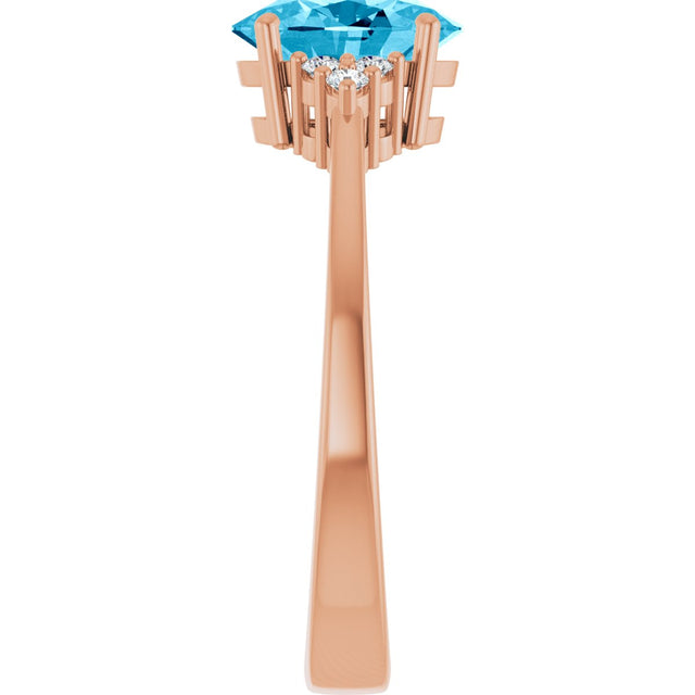 14K Gold Emerald Natural Aquqmarine and Lab-Grown Diamond Accented Ring - Rose Gold - view 4