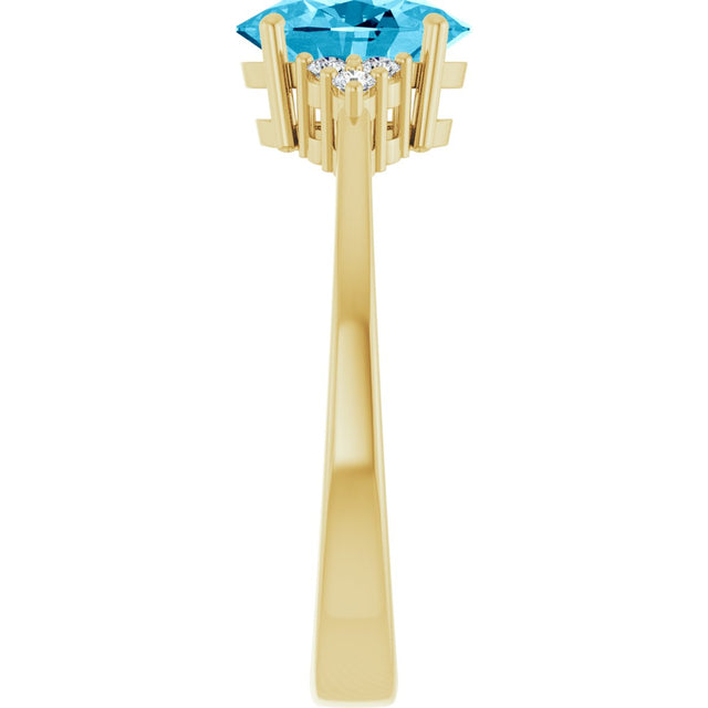 10K Gold Emerald Natural Aquqmarine and Lab-Grown Diamond Accented Ring - Yellow Gold - view 4