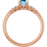 14K Gold Oval Natural Aquamarine & Natural Diamond Accented Sculptural Ring - Rose Gold - view 2