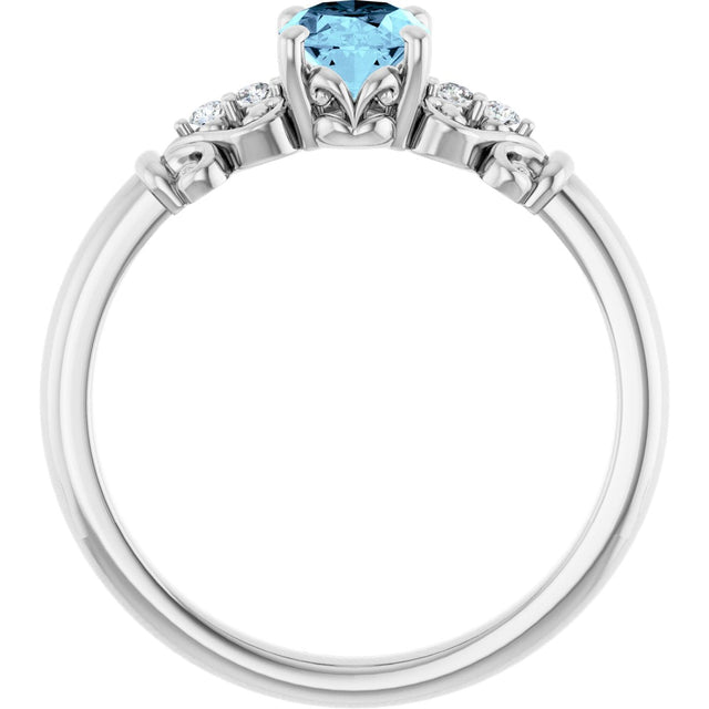 Platinum Oval Natural Aquamarine & Natural Diamond Accented Sculptural Ring - view 2