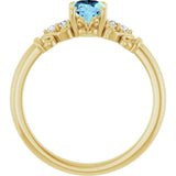 14K Gold Oval Natural Aquamarine & Natural Diamond Accented Sculptural Ring - Yellow Gold - view 2