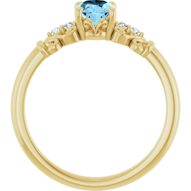 14K Gold Oval Natural Aquamarine & Natural Diamond Accented Sculptural Ring - Yellow Gold - view 2