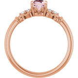14K Gold Oval Natural Pink Morganite & Natural Diamond Accented Sculptural Ring - Rose Gold - view 2