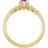 14K Gold Oval Natural Pink Morganite & Natural Diamond Accented Sculptural Ring - Yellow Gold - view 2