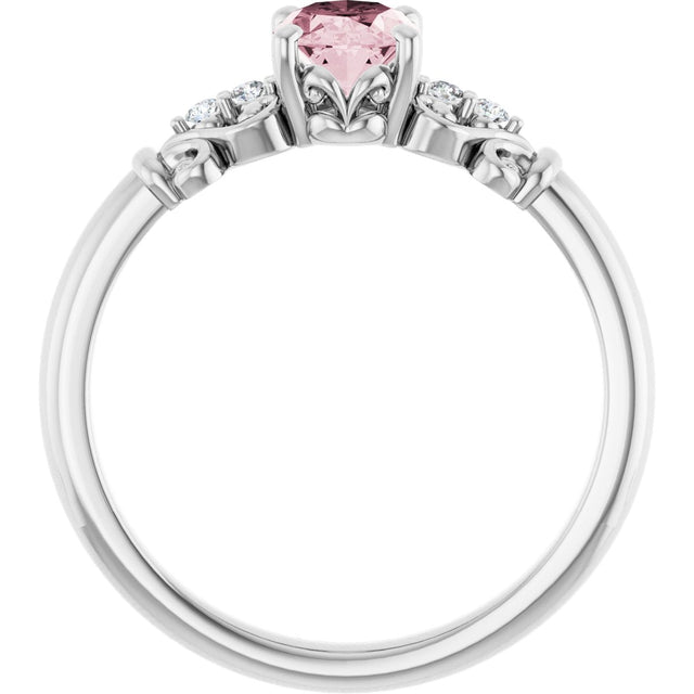 14K Gold Oval Natural Pink Morganite & Natural Diamond Accented Sculptural Ring - White Gold - view 2