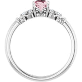 Platinum Oval Natural Pink Morganite & Natural Diamond Accented Sculptural Ring - view 2