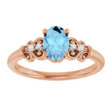 14K Gold Oval Natural Aquamarine & Natural Diamond Accented Sculptural Ring - Rose Gold - view 3