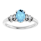14K Gold Oval Natural Aquamarine & Natural Diamond Accented Sculptural Ring - White Gold - view 3