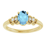 14K Gold Oval Natural Aquamarine & Natural Diamond Accented Sculptural Ring - Yellow Gold - view 3