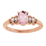 14K Gold Oval Natural Pink Morganite & Natural Diamond Accented Sculptural Ring - Rose Gold - view 3