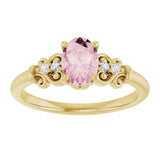 14K Gold Oval Natural Pink Morganite & Natural Diamond Accented Sculptural Ring - Yellow Gold - view 3