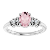 14K Gold Oval Natural Pink Morganite & Natural Diamond Accented Sculptural Ring - White Gold - view 3