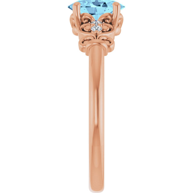 14K Gold Oval Natural Aquamarine & Natural Diamond Accented Sculptural Ring - Rose Gold - view 4