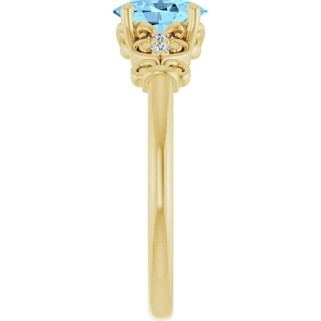 14K Gold Oval Natural Aquamarine & Natural Diamond Accented Sculptural Ring - Yellow Gold - view 4