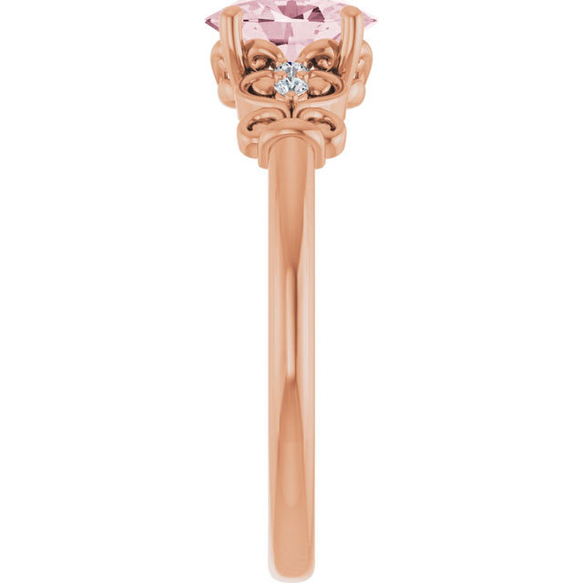 14K Gold Oval Natural Pink Morganite & Natural Diamond Accented Sculptural Ring - Rose Gold - view 4