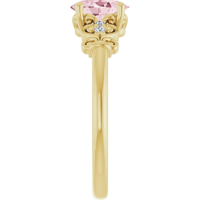 14K Gold Oval Natural Pink Morganite & Natural Diamond Accented Sculptural Ring - Yellow Gold - view 4
