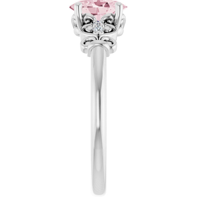 14K Gold Oval Natural Pink Morganite & Natural Diamond Accented Sculptural Ring - White Gold - view 4