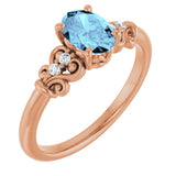 14K Gold Oval Natural Aquamarine & Natural Diamond Accented Sculptural Ring - Rose Gold