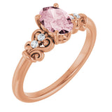 14K Gold Oval Natural Pink Morganite & Natural Diamond Accented Sculptural Ring - Rose Gold