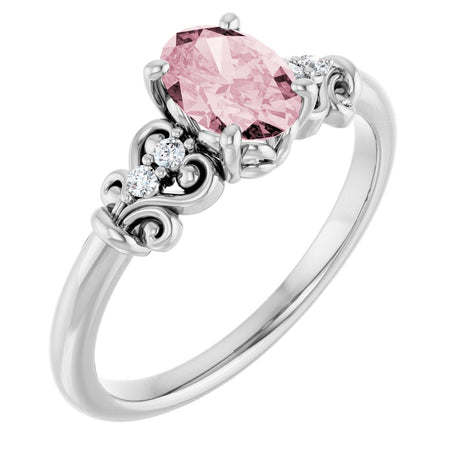 Platinum Oval Natural Pink Morganite & Natural Diamond Accented Sculptural Ring