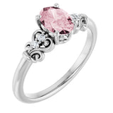 14K Gold Oval Natural Pink Morganite & Natural Diamond Accented Sculptural Ring - White Gold