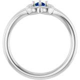 14K Gold Round Natural Blue Sapphire Youth Flower Ring - White Gold - view 7