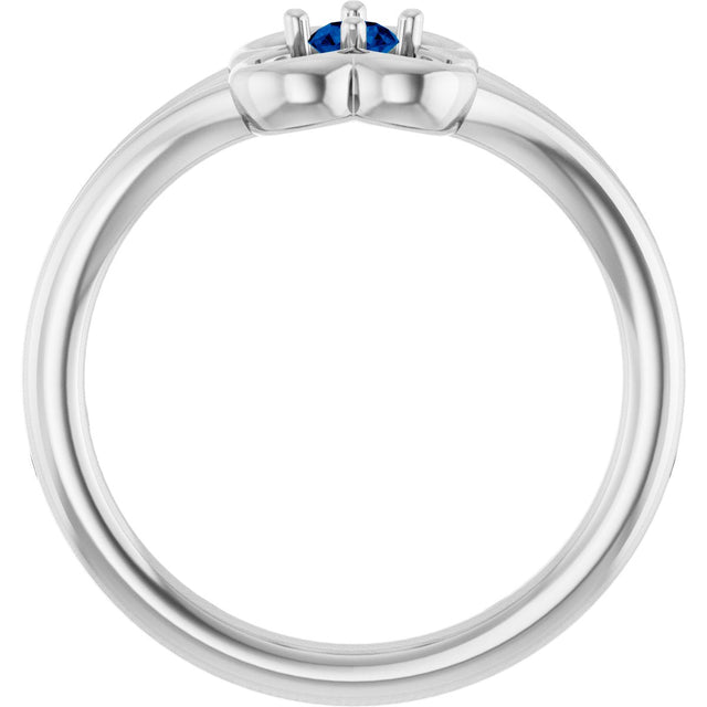 14K Gold Round Natural Blue Sapphire Youth Flower Ring - White Gold - view 7