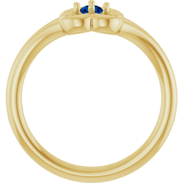 14K Gold Round Natural Blue Sapphire Youth Flower Ring - Yellow Gold - view 7
